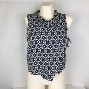 Bryn Walker Koryo Italian Linen Wrap Around Vest Lagenlook Blue Aztec Print Sz S